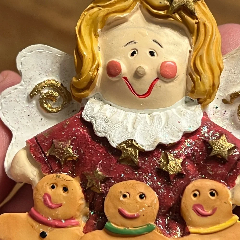 Festive Angel Ornaments 5 Inches Tall with Red Dresses Lot of Two